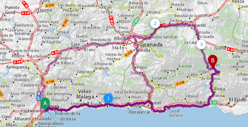 Mapa Málaga a Paterna del Río