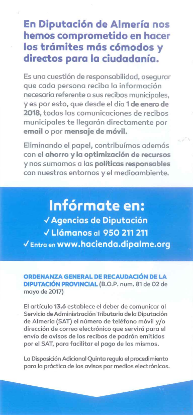 Reverso folleto informativo sobre actualización de datos para la comunicación electrónica de los recibos municipales